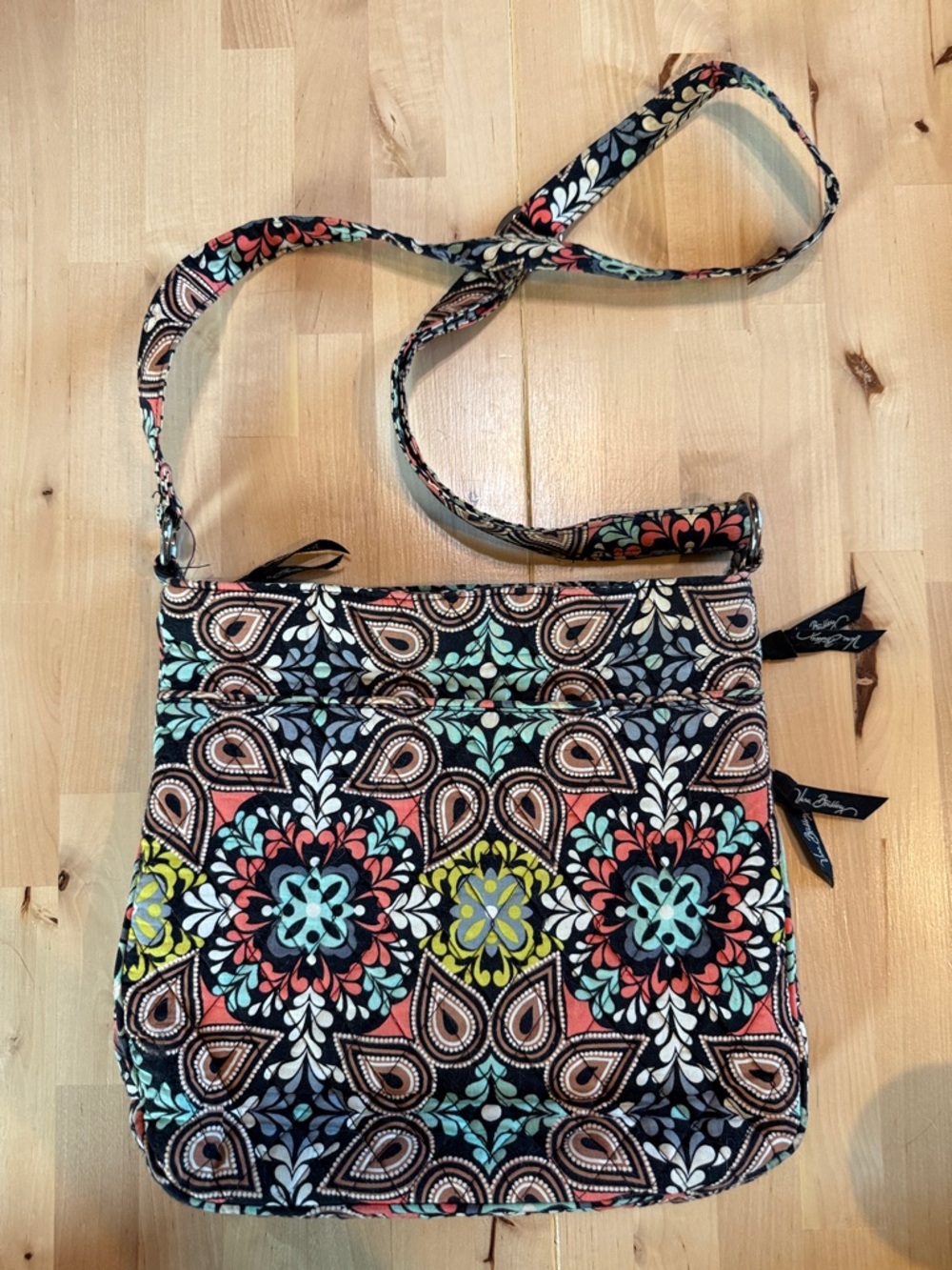 Vera Bradley Quilted Crossbody Bag in Black, Teal, Coral & Yellow